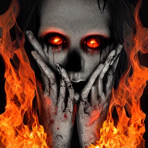 Prompt: smoke and fire with human eyes gothic horror eldritch hyper realistic