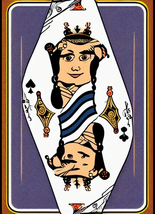 Image similar to playing card called the pregnant queen, 2D, in the style of bicycle cards,