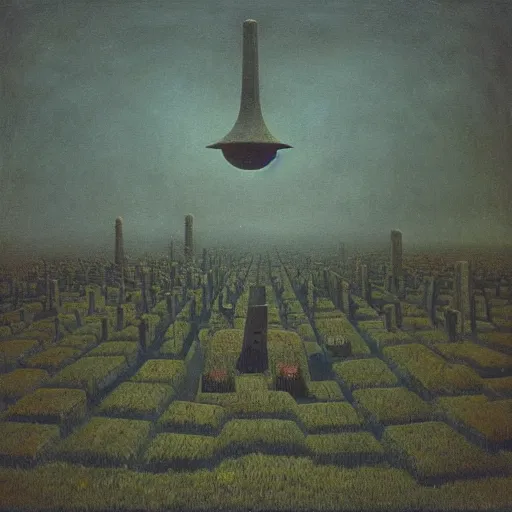 Prompt: “ ufo abduction over a field of tombstones, beksinski ”