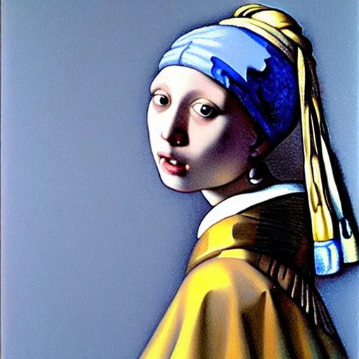 Prompt: painting of Girl with a Pearl Earring by Zdislaw Beksinski