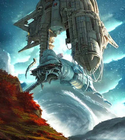 Prompt: an epic fantasy comic book style portrait painting of the spaceship nostromo, studio ghibli, unreal 5, daz, hyperrealistic, octane render, cosplay, rpg portrait, dynamic lighting, intricate detail, harvest fall vibrancy, cinematic