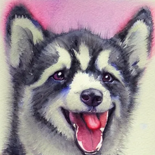 Image similar to cute,adorable,happy,huskie puppy, watercolor