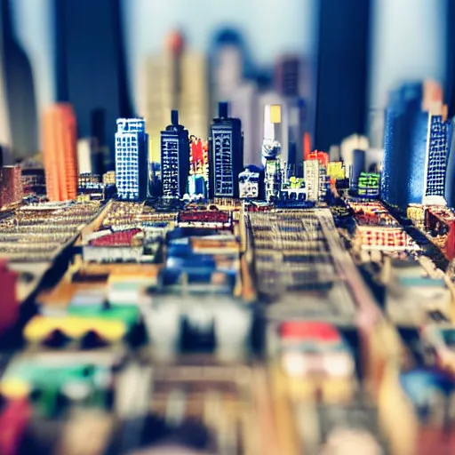 Image similar to Cityscape, Tilt-shift, Sharp Focus, wide shot, legos