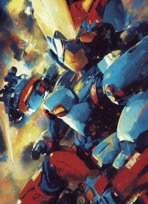 Prompt: Megaman X by John Berkey and Vincent Di Fate, rule of thirds, seductive look, beautiful, in intergalactic hq, ethereal lighting, smooth, masterpiece, Refined