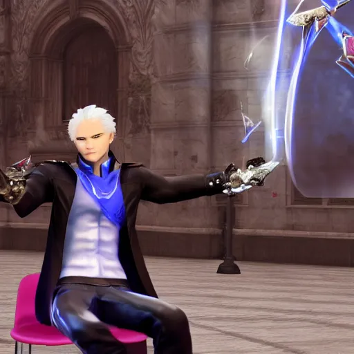 vergil sitting on plastic chair (dalle prompt) : r/DevilMayCry