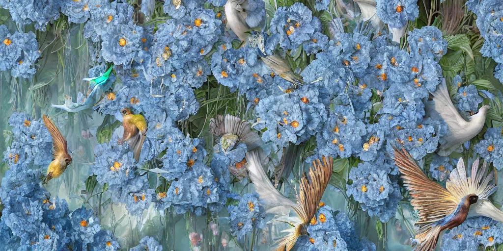 Image similar to breathtaking detailed concept art painting art deco pattern of nicolas cage faces amalmation light - blue flowers with anxious piercing eyes and blend of flowers and birds, by hsiao - ron cheng and john james audubon, bizarre compositions, exquisite detail, extremely moody lighting, 8 k