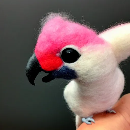 Prompt: a needle felted cockatoo, needle felting art.