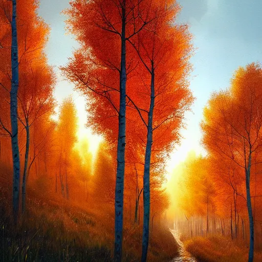 Prompt: beautiful painting of an Aspen forest at sunset, digital art, award winning illustration by greg rutkowski, golden hour, smooth, sharp lines, concept art, trending on artstation