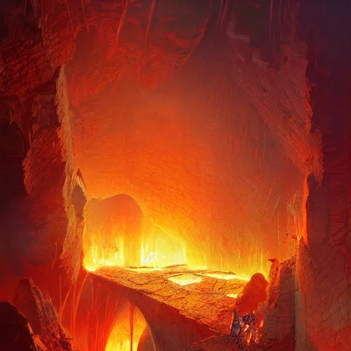 Image similar to the ground opening up to reveal flames in a chasm by Marc Simonetti