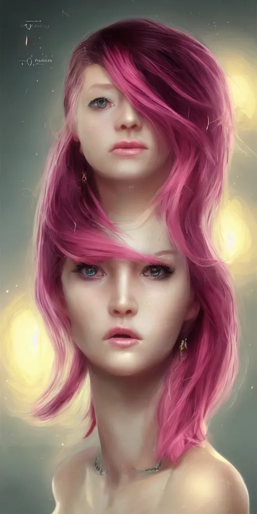 Prompt: realistic character concept ultra detailed of sexy girl with pink hair with lots of jewelry in the face, elegant pose, scifi, illustration, slender symmetrical face and body, artstation, cinematic lighting, hyperdetailed, cgsociety, 8 k, high resolution, charlie bowater, tom bagshaw, beautiful, elegant, golden ratio, dark fractal background, vfx, postprocessing