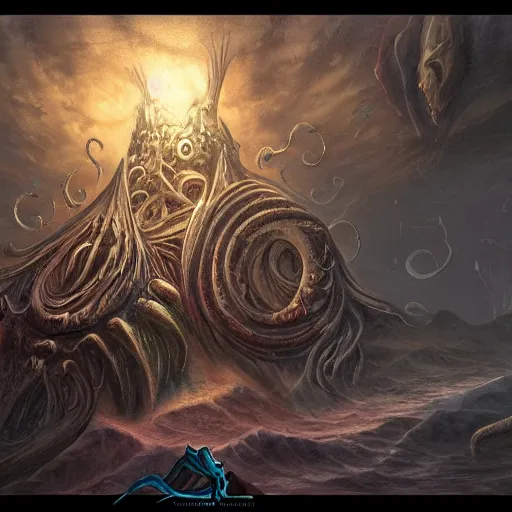 Prompt: fantasy art painting of lovecraftian horror, trending on art station