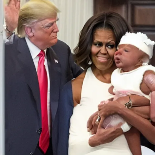 Prompt: baby born from the marriage of michelle obama and donald trump