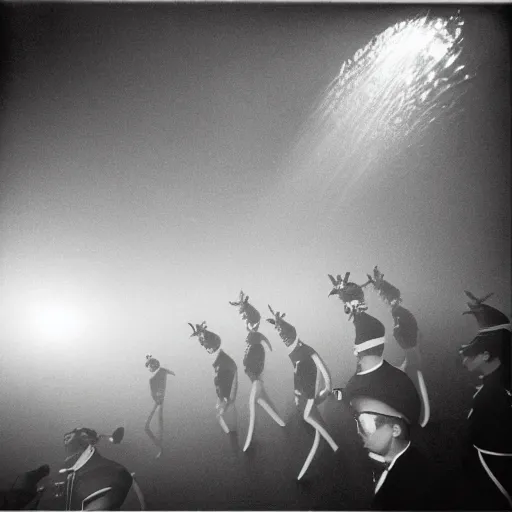 Image similar to Underwater photo of a marching band by Trent Parke, clean, detailed, Magnum photos