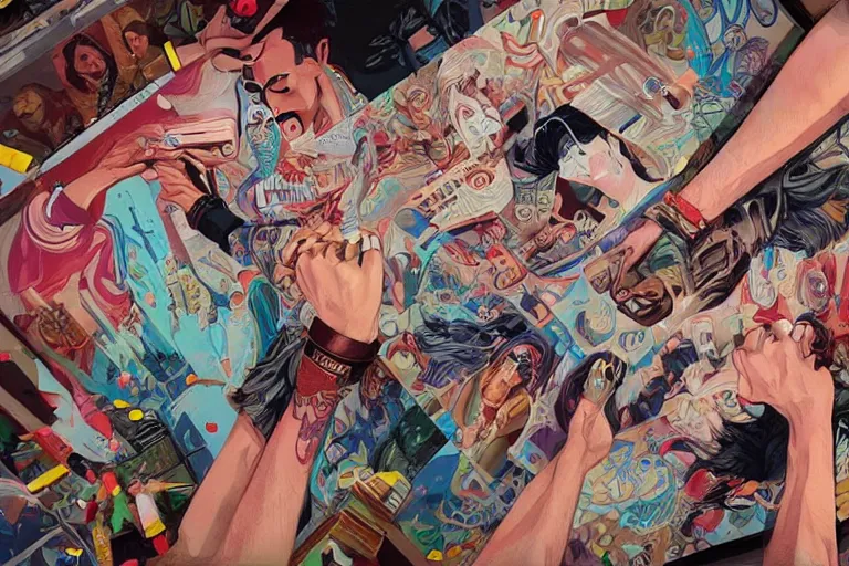 Prompt: Drunks people in bar, Tristan Eaton, victo ngai, artgerm, RHADS, ross draws