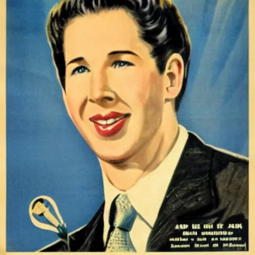 Prompt: Joel Osteen on a 1940s propaganda poster. danger