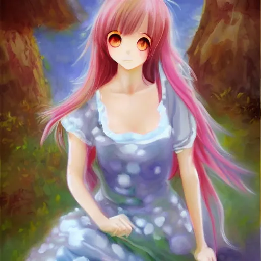 Prompt: CSP oil painting of a beautiful pretty pure kawaii cute lovely innocent elegant hot nice sweet girly feminine long hair anime waifu sister girl Trending on Pixiv