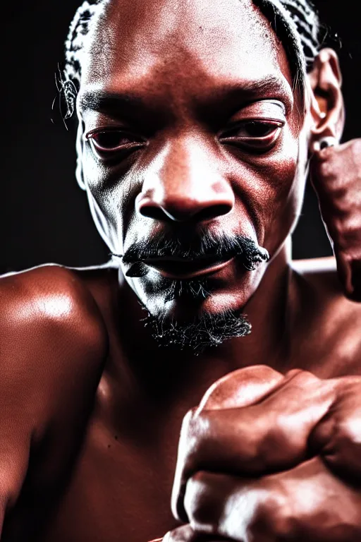 Image similar to snoop dogg join muay thai and be ufc fighter, high resolution, photorealistic, smooth, details, 4 k, aesthetic lighting, baroque object, sharp focus, hyperdetailed object, professional photography, pullitzer winning, 8 0 0 photo by : canon eos 5 d mark iv, by karah mew and adnan abidi and jodie bateman