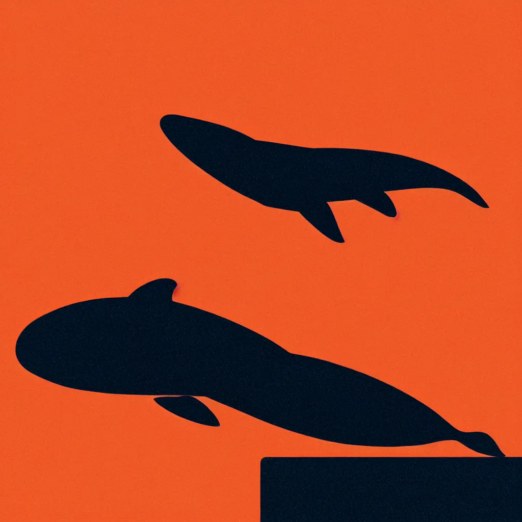 Image similar to flying whale by, mads berg, karolis strautniekas, film noir, stippled light, dramatic lighting, editorial illustration, detailed, fine texture, matte print, art deco, brutalism, dark blue + dark orange, red, black, ( ( habitat 6 7 background ) )