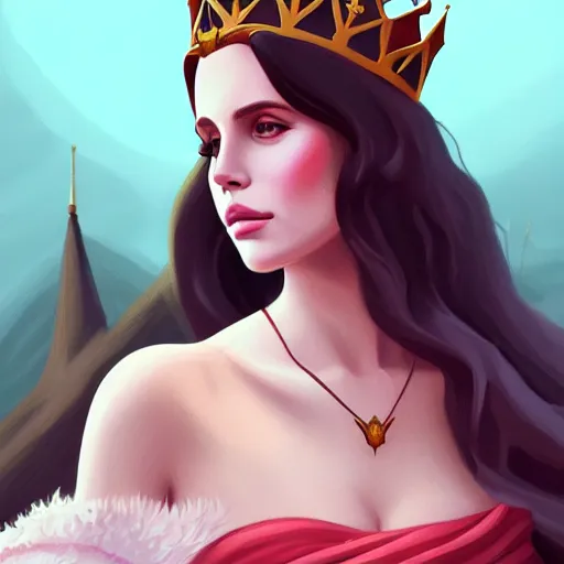 Image similar to portrait of lana del rey as a medieval queen, intricate, elegant, highly detailed, digital painting, artstation, concept art, smooth, sharp focus, illustration, art by studio ghibli, 8 k