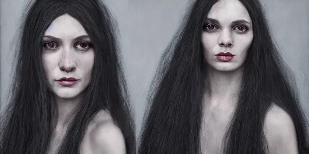 Prompt: realistic portrait of witch woman, long hair, 1 4 5 0, delicate, hyper realism, ultra realistic, 8 k