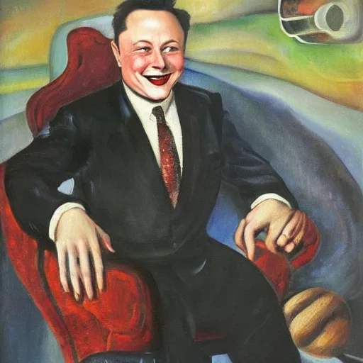 Prompt: “a deliriously happy king elon musk, portrait oil painting by Otto Dix, oil on canvas (1921)”