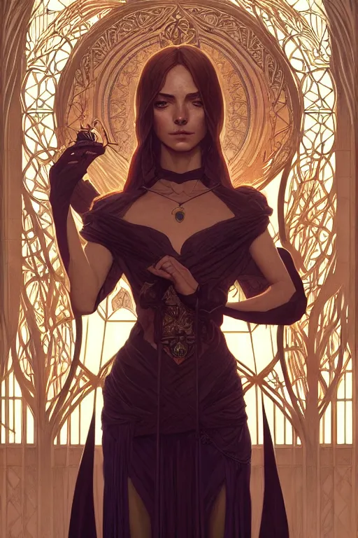 Image similar to symmetry!! intense fanart of gemma as acotar protagonist, intricate, elegant, highly detailed, my rendition, digital painting, artstation, concept art, smooth, sharp focus, illustration, art by artgerm and greg rutkowski and alphonse mucha