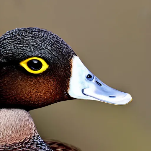 Image similar to A high detail closeup shot of a duck wearing a suit