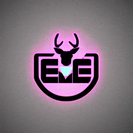 Image similar to logo for evil corporation that involves deer, retro synthwave style, retro sci fi