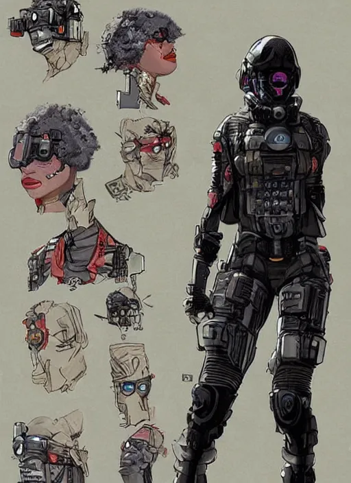 Image similar to selina igwe. apex legends buff cyberpunk spy in stealth suit. concept art by james gurney and mœbius. gorgeous face.