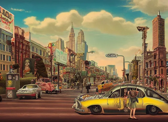 Image similar to 🚕🚎⛽🛣, lowbrow, matte painting, 3 - d highly detailed, in the style of mark ryden,