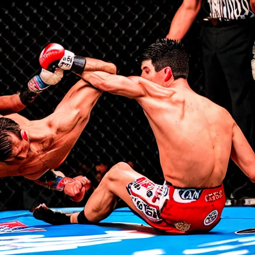 Image similar to chito vera knocks out dominick cruz via headkick, by annie leibovitz and steve mccurry, natural light, detailed face, canon eos c 3 0 0, ƒ 1. 8, 3 5 mm, 8 k, medium - format print