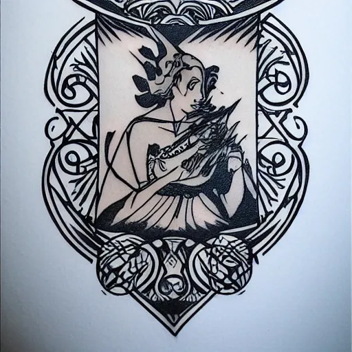 Prompt: tattoo design, stencil, tarot card