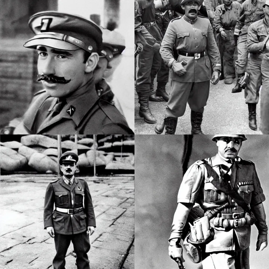 Prompt: super mario as a ww2 general, photo