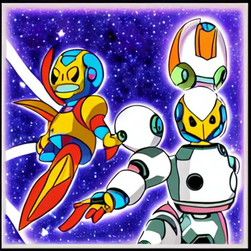 Image similar to galaxyman ( from megaman 9 ) in the style of hirohiko araki