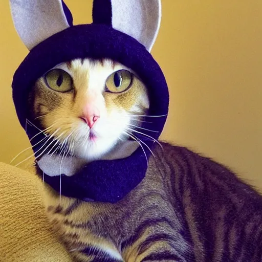 Prompt: cat photo, wearing wool hat, tongue mlem, cat ears