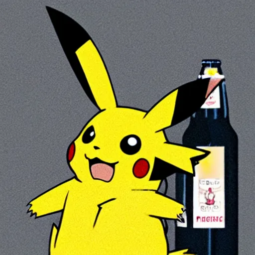 Prompt: a picture of pikachu having a beer