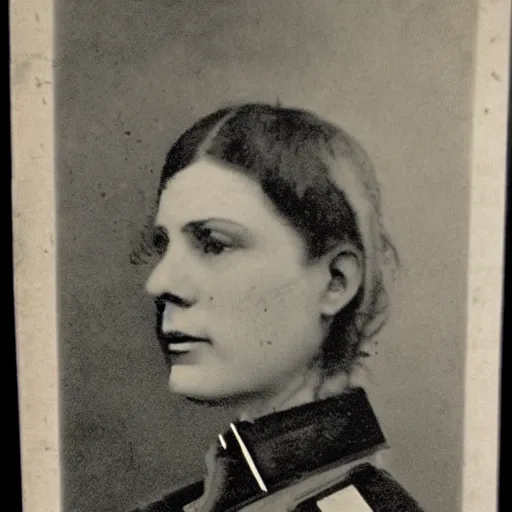 Prompt: a cabinet photo of female Shepard character from Mass Effect games in an 1800s world war 1 setting