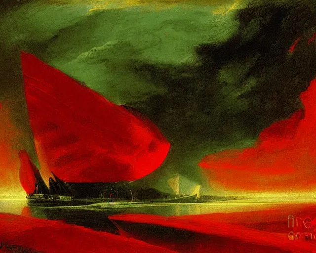 Image similar to red green and black painting by John Martin