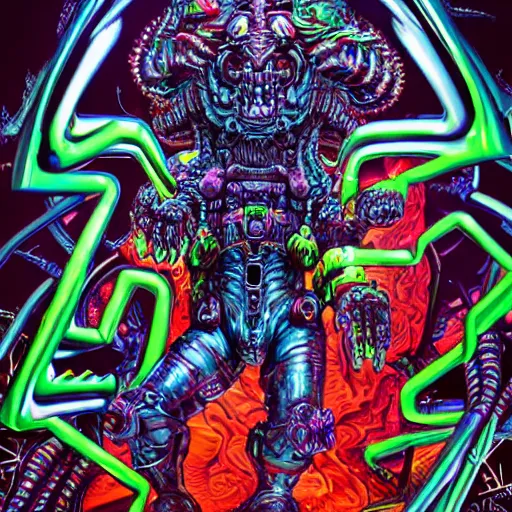 Image similar to hyper-maximalist overdetailed comic monster by beastwreckstuff and jimbo phillips. Cosmic horror infused retrofuturist style. Hyperdetailed high resolution Render by binx.ly in discodiffusion. Dreamlike polished render by machine.delusions. Sharp focus.