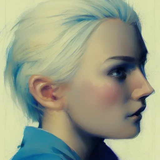 Image similar to Beautiful girl with a blond hair and blue eyes profile picture by Greg Rutkowski, asymmetrical, Organic Painting , Matte Painting, geometric shapes, hard edges, street art, trending on the artstation, realistic:2 by Sachin Teng:4, blur: -4