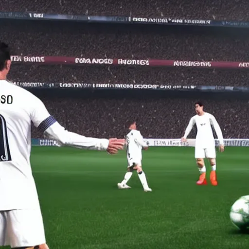 Prompt: cristiano ronaldo with messi in psg, very realistic, ultra detailed, cinematic