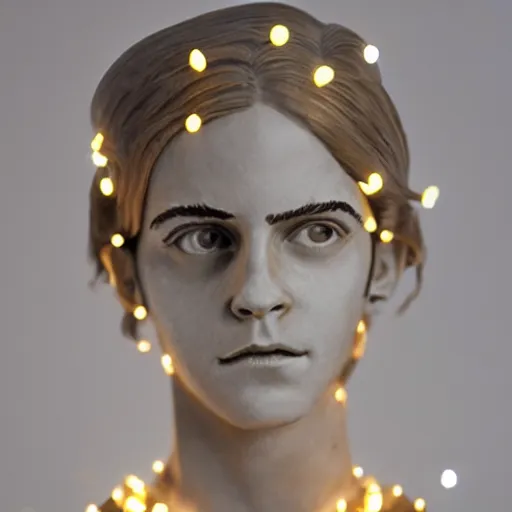 Image similar to emma watson sculpture made out of light bulbs