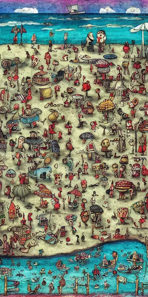 Image similar to a summer beach scene by alexander jansson and where's waldo