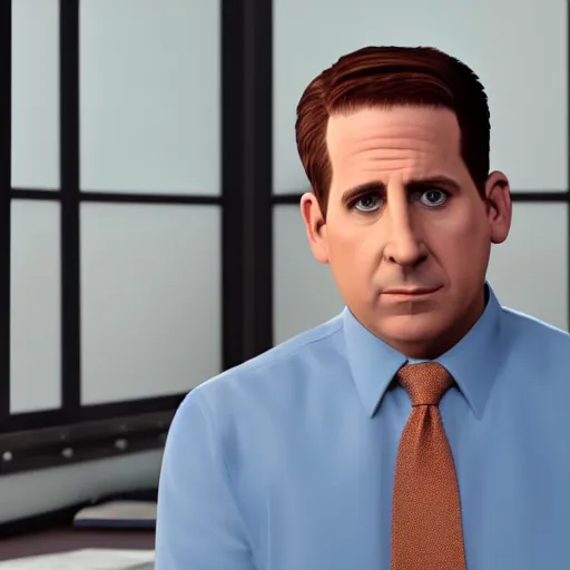 Image similar to still photo of michael scott, highly detailed, photorealistic portrait, bright studio setting, narrow depth - of - field, studio lighting, crisp quality and light reflections, unreal engine 5 quality render
