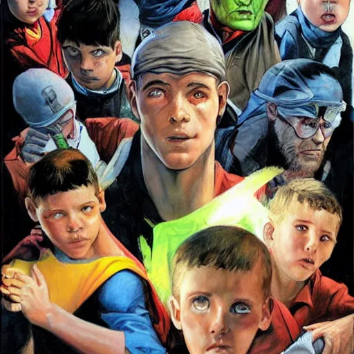 Image similar to Alex Ross and Sergio Bleda and Jérémy Petiqueux and Alex Maleev artwork of a portrait of a boy super scientest