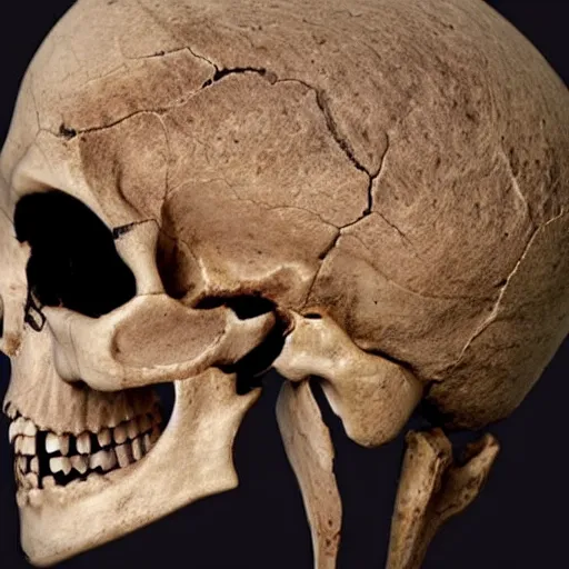 Prompt: a human skull made of only teeth