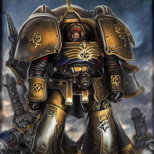 Image similar to a space marine primarch as an endgame boss in final fantasy xiv