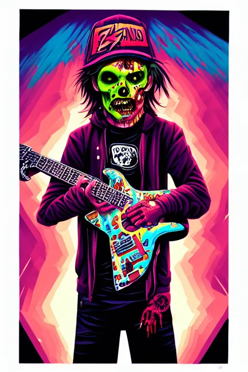 Prompt: a zombie skater punk playing electric guitar, tristan eaton, victo ngai, artgerm, rhads, ross draws