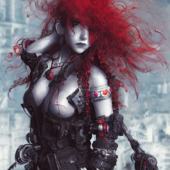 Image similar to cybergoth, tankoban, 4 k, tone mapping, akihiko yoshida, james jean andrei riabovitchev marc simonetti, yoshitaka amano, long hair, curly, h. hydrochaeri