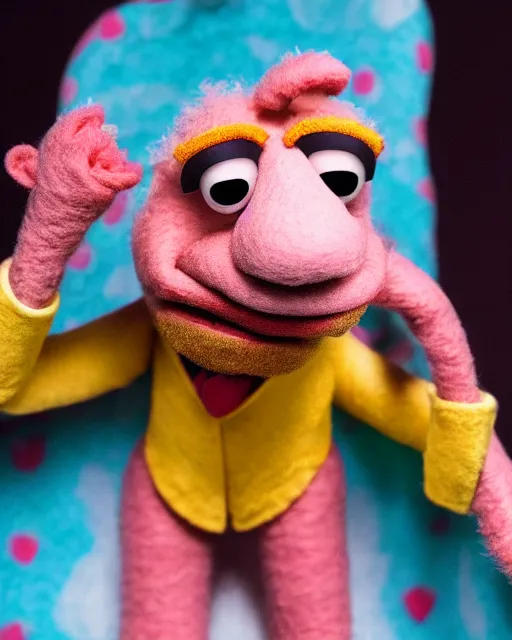 Image similar to gus fring as a muppet. highly detailed felt. hyper real photo. 4 k.